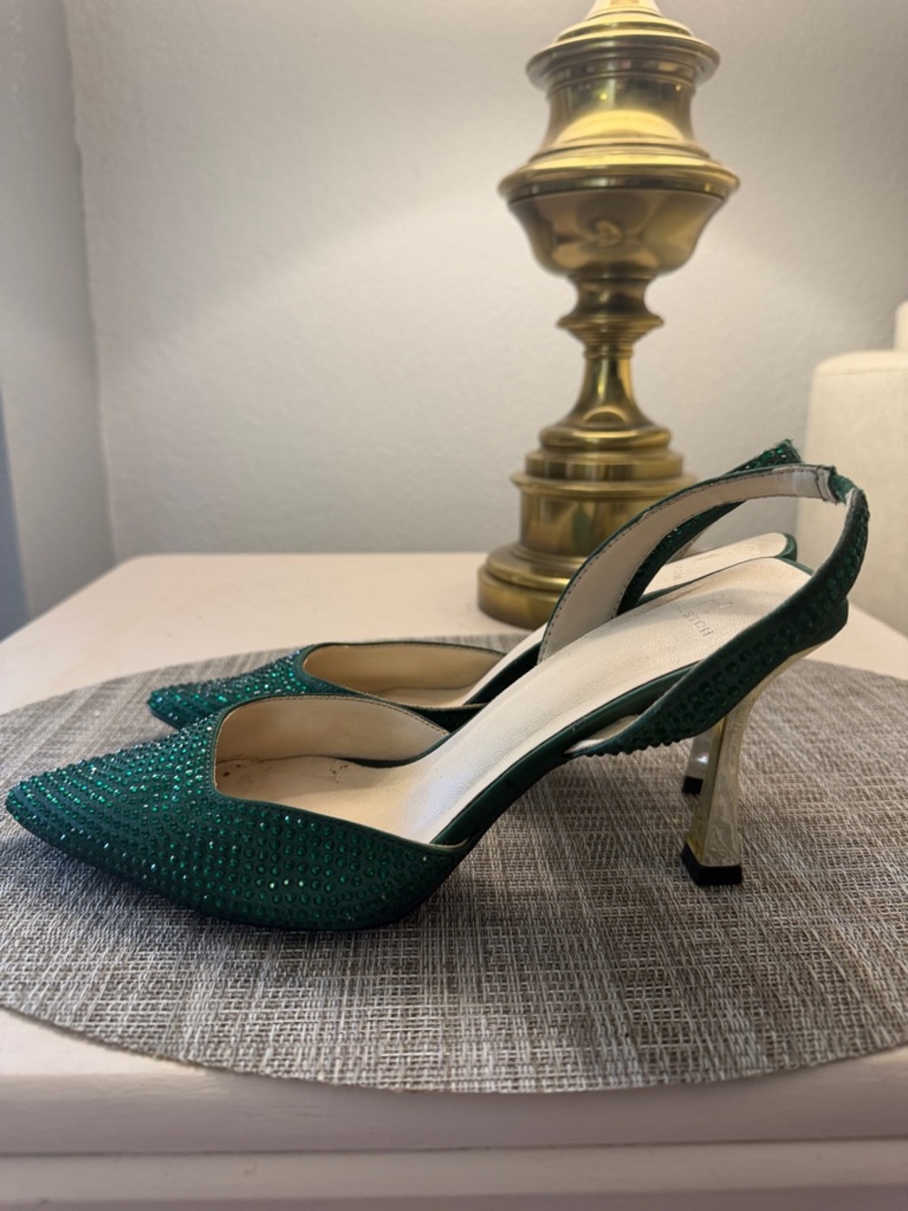 H by Halston Emerald Green Crystal Slingback Heels - Picture 5 of 7